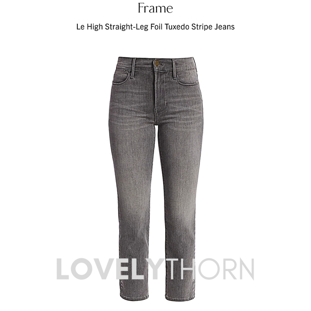 FRAME // le high straight leg foil tuxedo stripe crop grey jeans - Picture 2 of 16